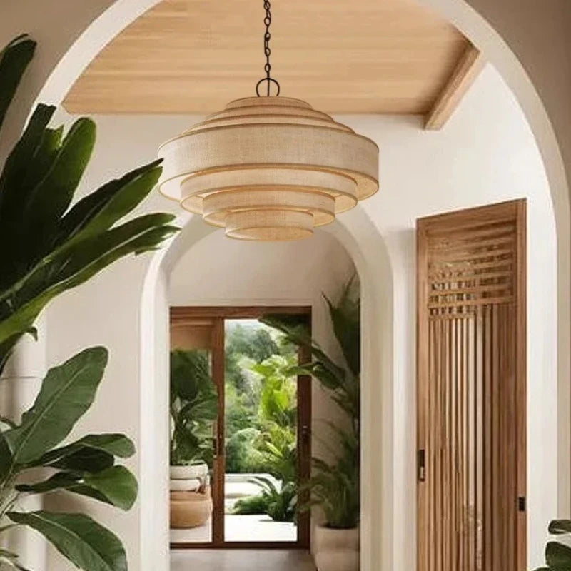 Restaurant Wabi-sabi Fabric Art LED Pendant Light E27 Silk Lustre Chandelier for B&B Island Counter Loft Lamps Design Home Decor
