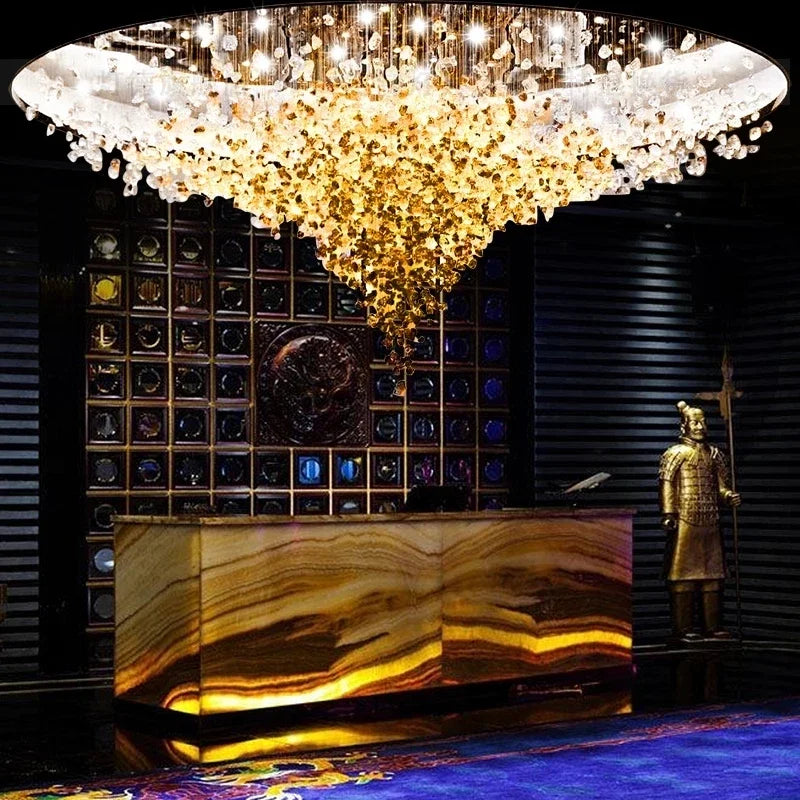 Crystal Stone Ceiling Chandelier Lighting Modern Stair Long LED Pendant Lamp for Room Home Decor Suspension Luminaire Hanglamp