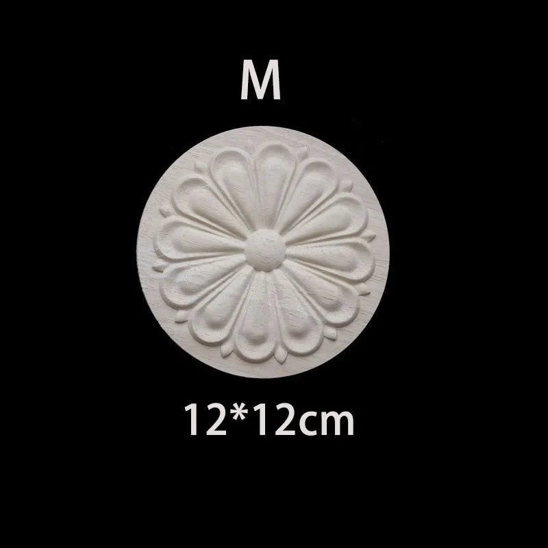 Wood Carving Onlay Applique Figurines Decor Living Room Furniture Decoration Unique Natural Floral Wood Carved Decal Home Decor