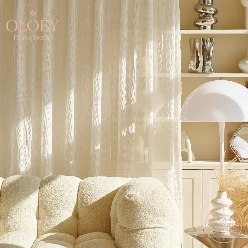 Luxury 3D Dovetail Texture Tulle Curtains for Living Room Crinkle Voile Sheer Drape Soft Privacy Window Screen Modern Home Decor