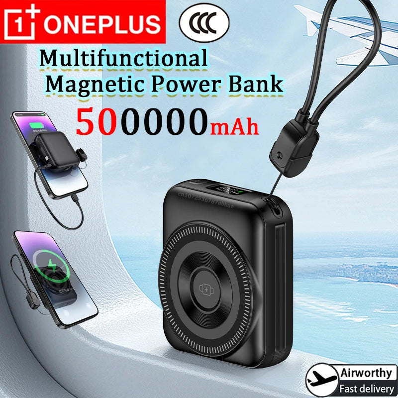 OnePlus Mini 50000mAh Magnetic Wireless Power Bank Multifunctional Type-C PD20W Fast Charging With Cables Plug For iPhone Huawei