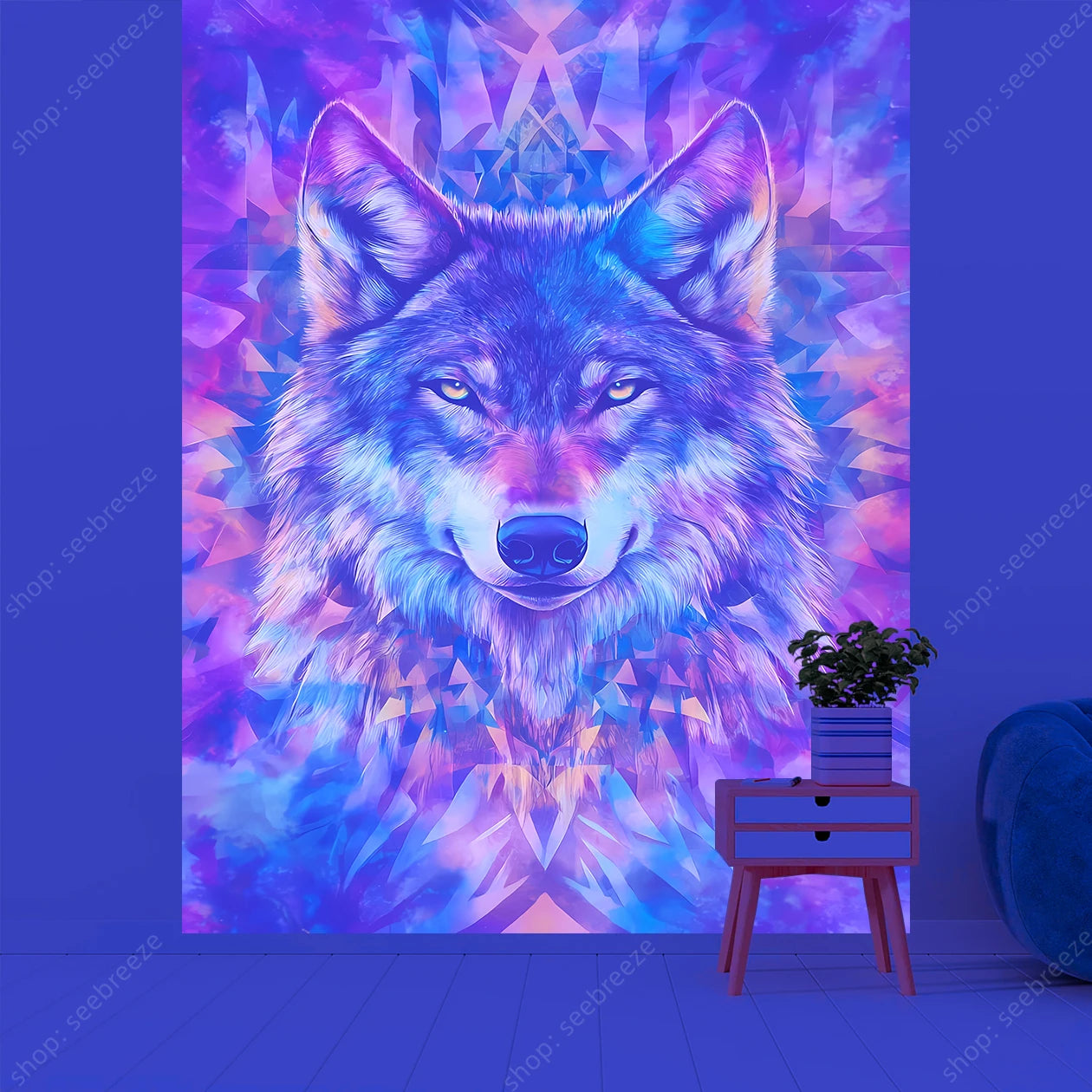 Wolf UV Reactive Tapestry Minimalist Abstract Art Hippie Tapitz Witchcraft Mysterious Tapestries Bedroom Living Room Home Decor
