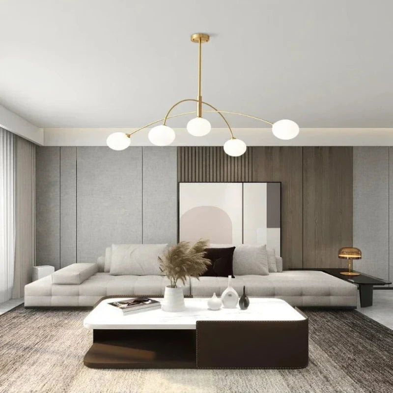 Modern Minimalist LED Ceiling Suspension Lamp Cream Ball Chandelier Home Decor for Lounge Lobby Bar Bedroom Dinning Indoor Light