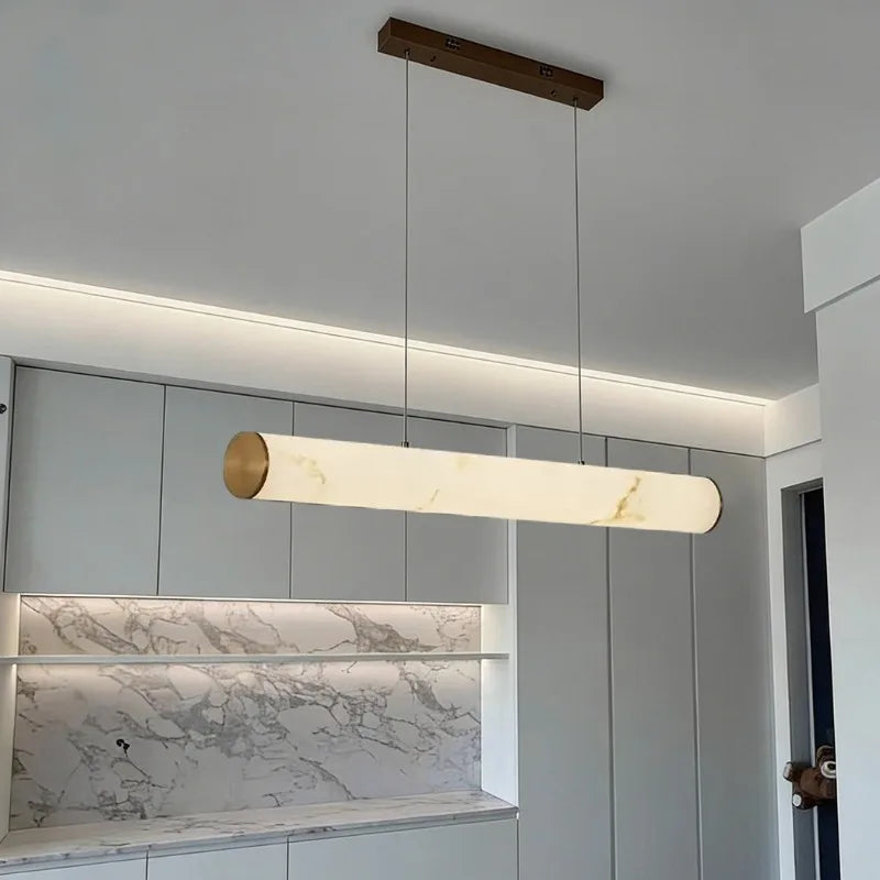 Resin Faux Marble Pendant Lights for Dining Restaurant Long Style Alabaster Pendant Lamps Home Decor Indoor Lighting Fixture