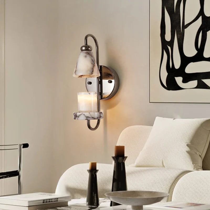 Modern Luxury Marble Wall Sconce Candle Holder Natural Stone Wall Lamp for Bedroom Living Room Home Decor Bedside Lighting
