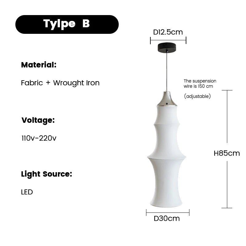 Nordic Minimalist Fabric Wabi Sabi Led Pendant Lights Living Dining Room Loft Home Decor Chandelier Bedroom Corner Bedside Lamp
