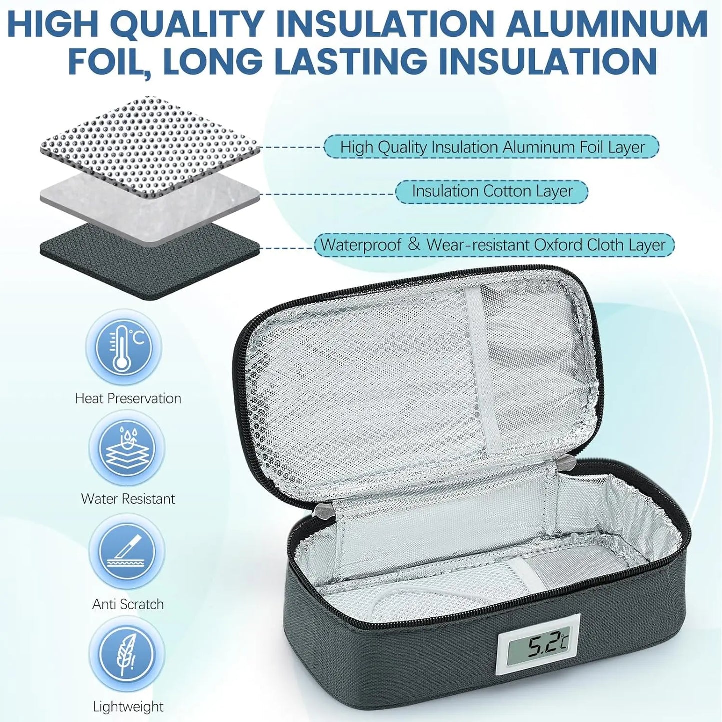 Portable Insulin Cooler Travel Case Diabetic Medicine Small Refrigeration Box With 2 Ice Packs & Digital LED Temperature Display