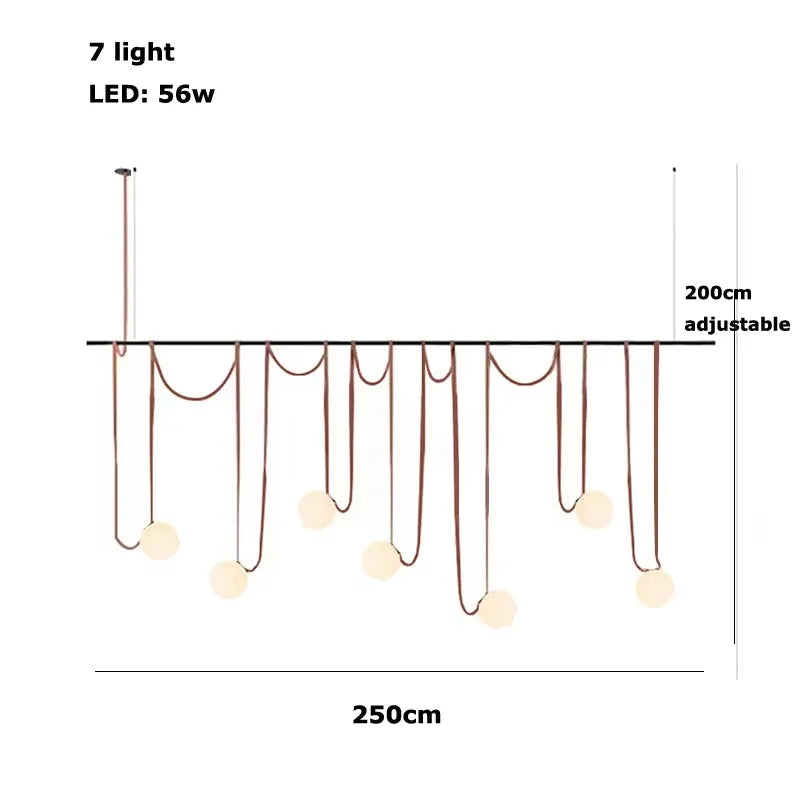 Modern Trendy Black Red Long Belt LED Chandelier Home Decor Lumunaire Indoor Lighting Lamp For Dinning Room Bar Bedroom