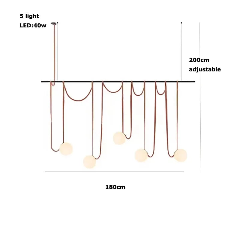 Modern Trendy Black Red Long Belt LED Chandelier Home Decor Lumunaire Indoor Lighting Lamp For Dinning Room Bar Bedroom