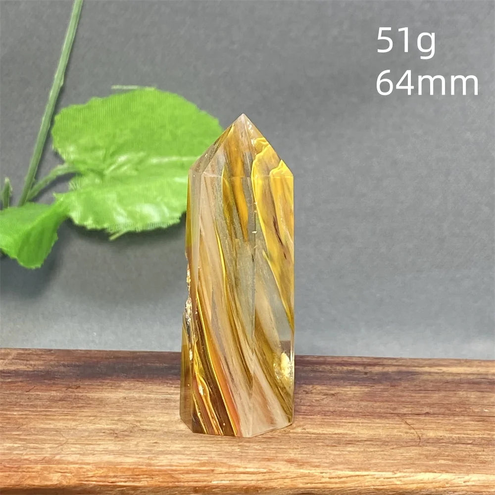 1PC Natural Tiger Skin Smelted Stone Crystal Tower Yellow Stripe Pyramid Obelisk Home Decor Gift