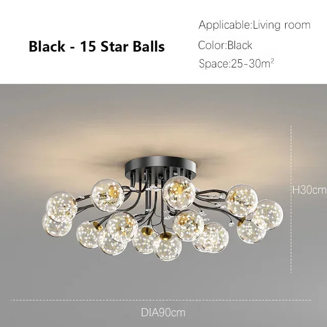 Creative Iron LED Ceiling ChandelierStarry Glass Lamp Living Dining Room bedroom kitchen Loft light Home Decor Stylish Luminaire