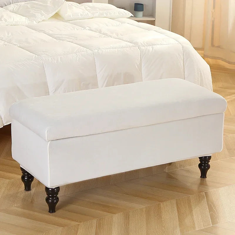 Stretch Rectangle Ottoman Covers Elastic Velvet Storage Footrest Slipcovers for Living Room Furniture Protector Xmas Home Decor