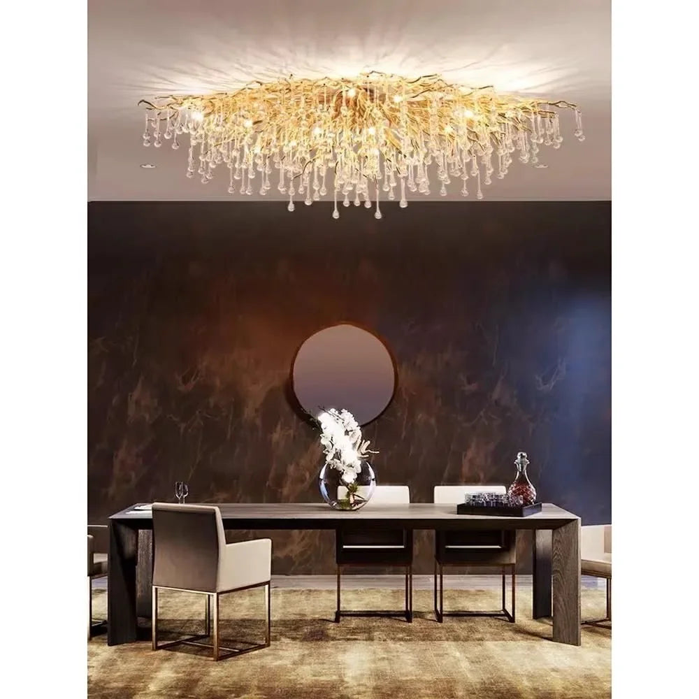 Luxury Gold Crystal Chandelier Modern Gold Ceiling Light for Dining Room Living Room Lobby Kitchen Home Decor