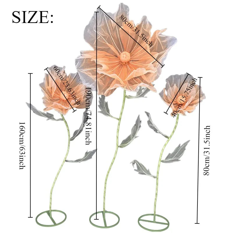 190cm Wedding Decor Props Artificial Flowers Road Lead Flower Silk Yarn Flower Poppy Window Display Garden Decoration Home Decor