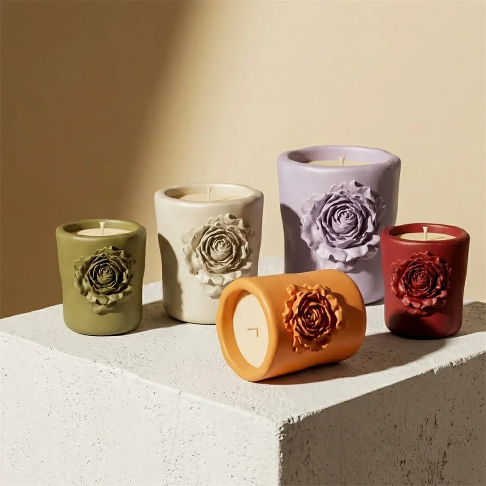 Nicole Rose Sculpture Concrete Silicone Mold DIY Handmade Candle Jar Molds for Gypsum and Jesmonite Home Decor