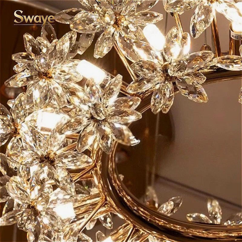 Modern Luxury Art LED Ceiling Chandeliers Lamps Flowers Crystal Pendant Lights Home Decor Bistro Villa Lobby Living Stair Indoor