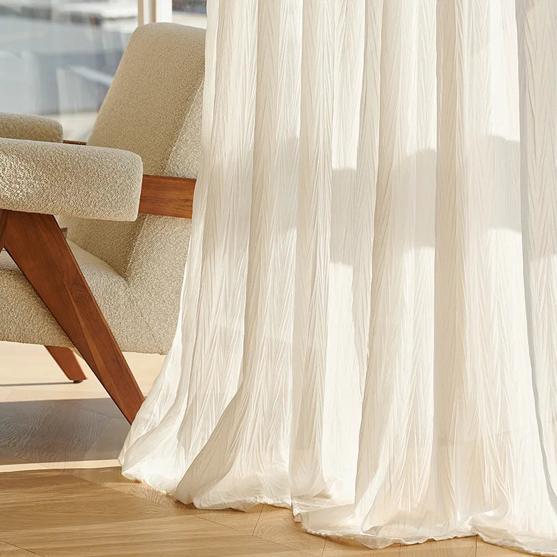 Luxury 3D Dovetail Texture Tulle Curtains for Living Room Crinkle Voile Sheer Drape Soft Privacy Window Screen Modern Home Decor