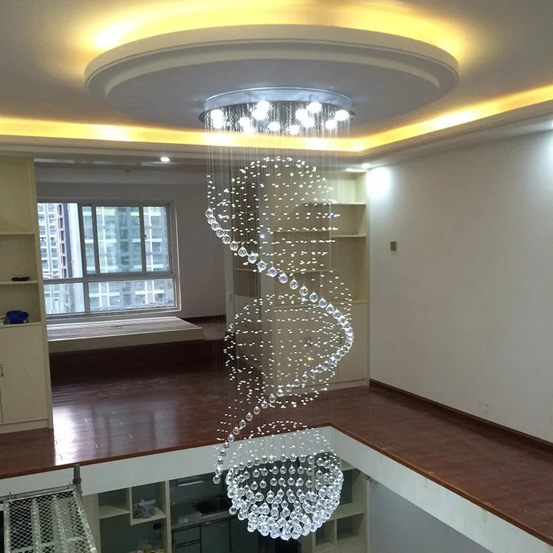 ModernCrystal LED Llight Staircase Home Decor Chandelier Lamp Stylish Hotel Project Villa Hall Long Double Suspension Luminaire