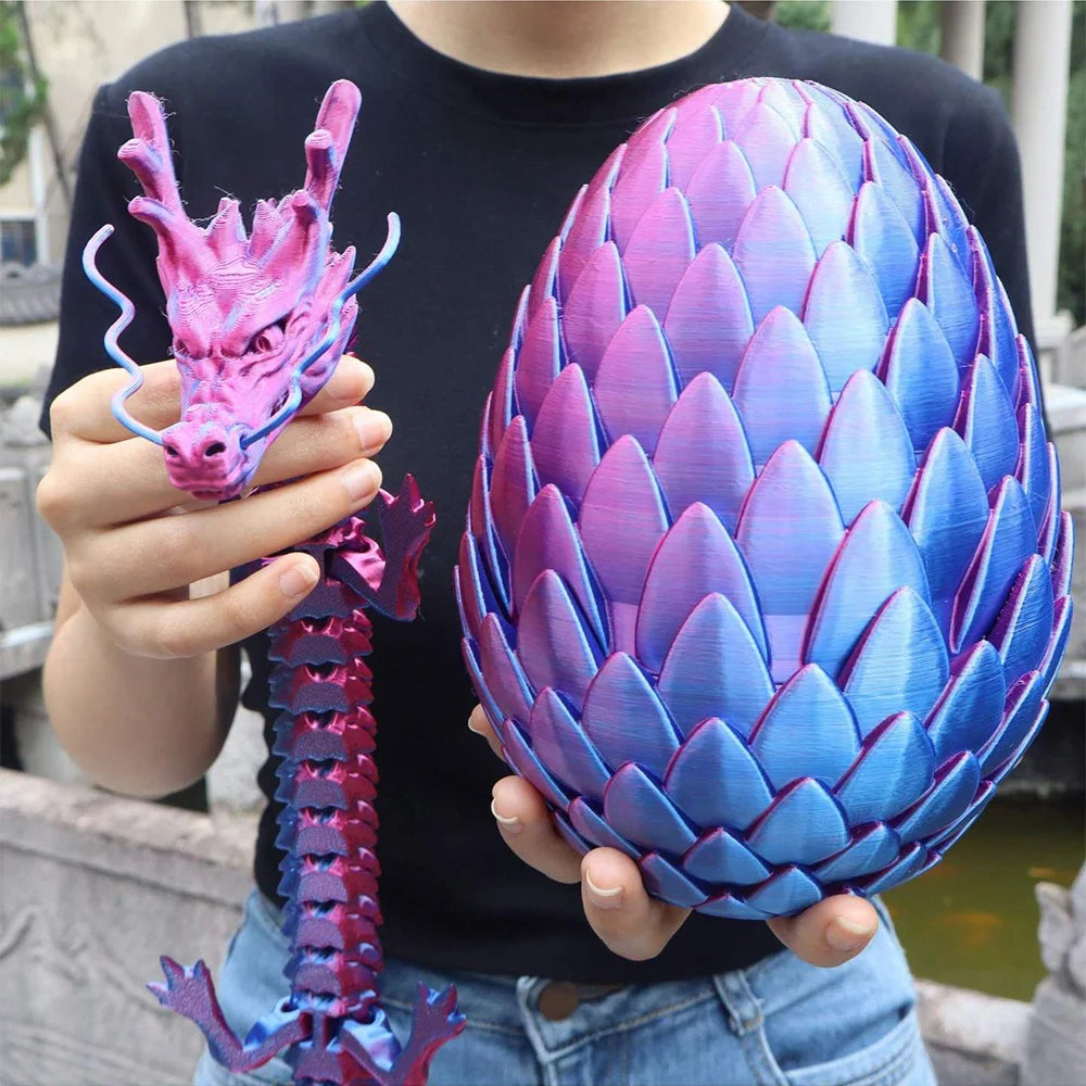 2pcs 3D Printed Huge 18cm Scaled Egg + 60cm Big Dragon, Unique Home Decor Figurines Gift for Parties,Christmas Decorations