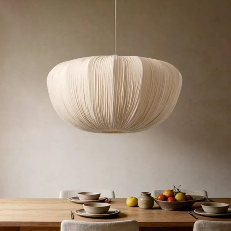 American Wabi Sabi Retro Fabric Pendant Light Living Dining Room Loft Cloth Chandelier Home Decor Bedroom Design Hanging Lamp