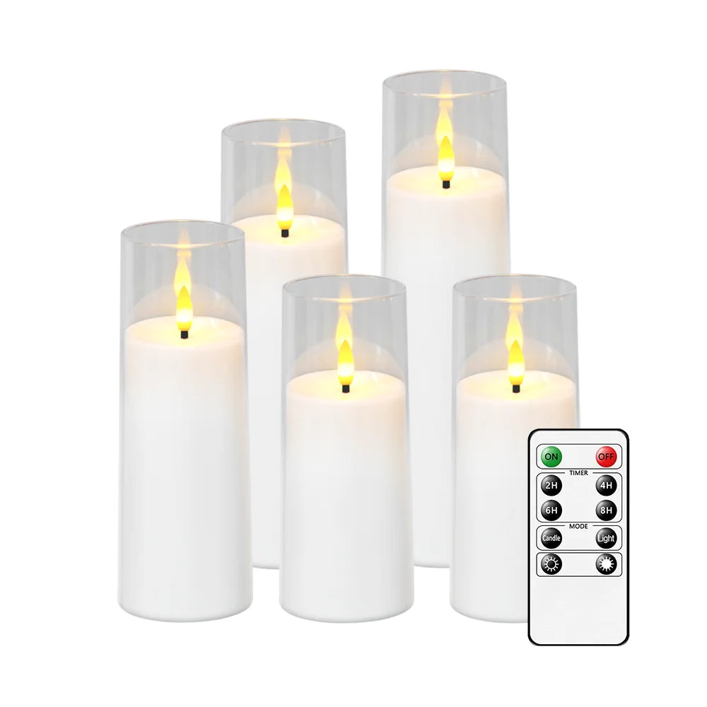 Classic Style White LED Candle Lights with Remote Control Flameless Flickering Wedding Birthday Party Home Decor Candle Set of 5