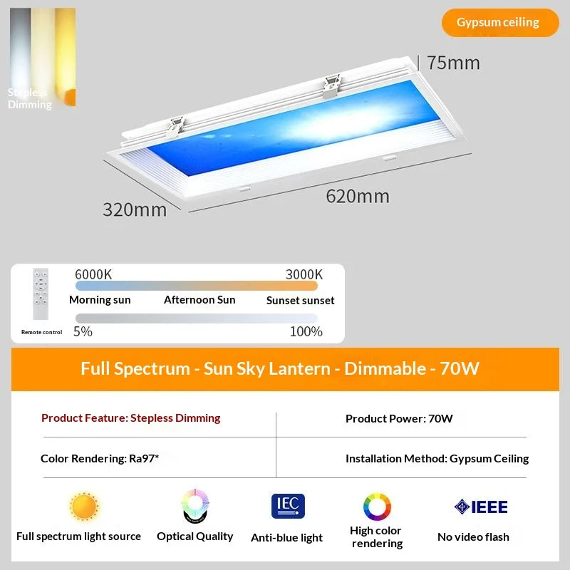 Modern Minimalist Recessed LED Sky Ceiling Light Sky Blue Simulation Sunlike Daylight Lamp for Kitchen Bathroom Home Decor