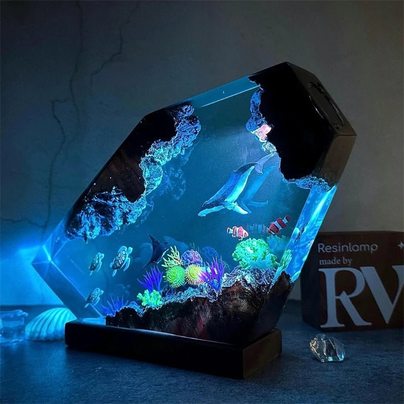 Resin Whale And Manta Ray Adventure Lamp Resin Night Light Home Decor Gift For Men Unique Ocean Animal Resin Sculpture Lamp