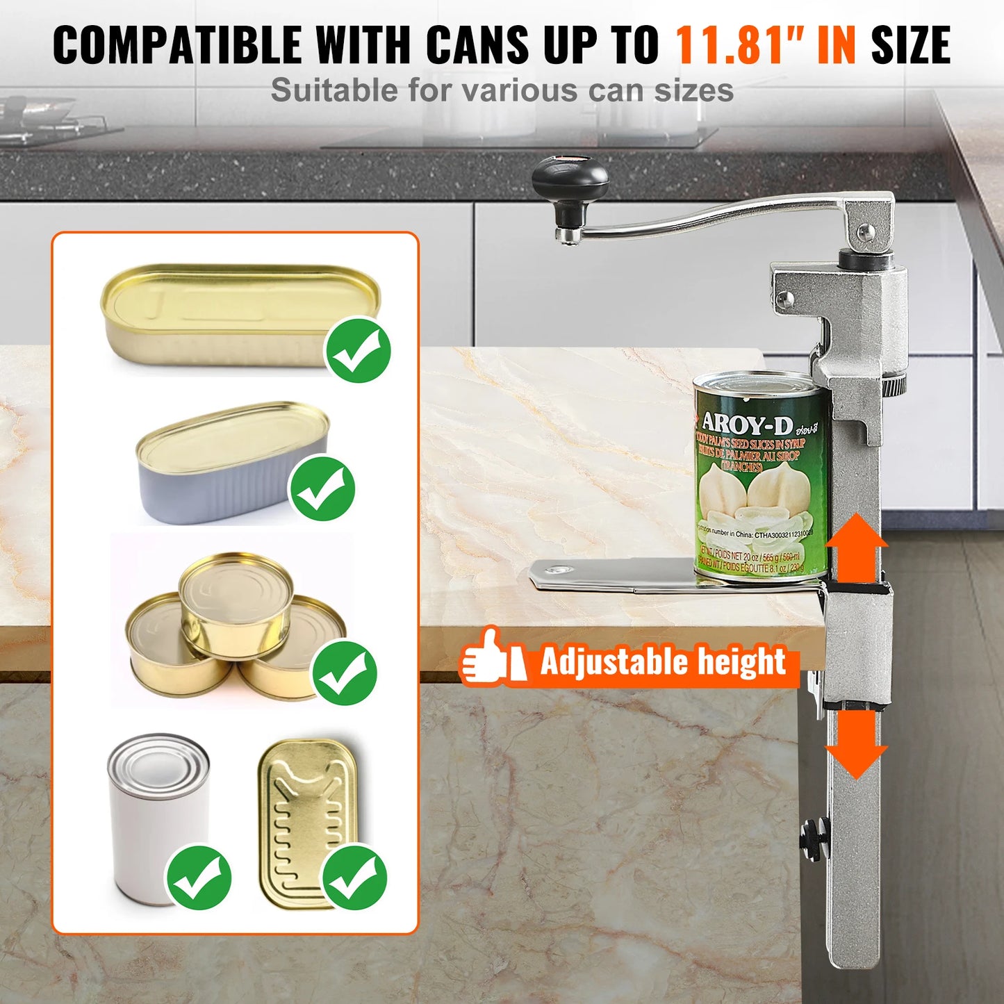 SucceBuy Manual Can Opener Commercial Table Opener with Base Heavy Duty Can Opener Adjustable Height Opener For Cans