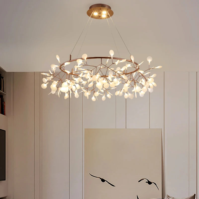 Nordic Rose Gold Black Branch Firefly Indoor Chandelier,Hanging Living Dining Room Restaurant Kitchen Pendant Lamp Home Decor