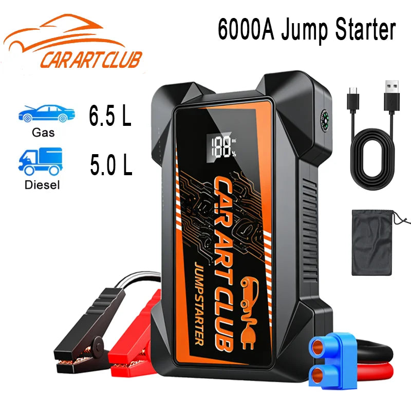 NEW 6000A Car Jump Starter Power Bank 12V Portable Car Battery Booster Charger Starting Device Petrol Diesel-powered Car Starter
