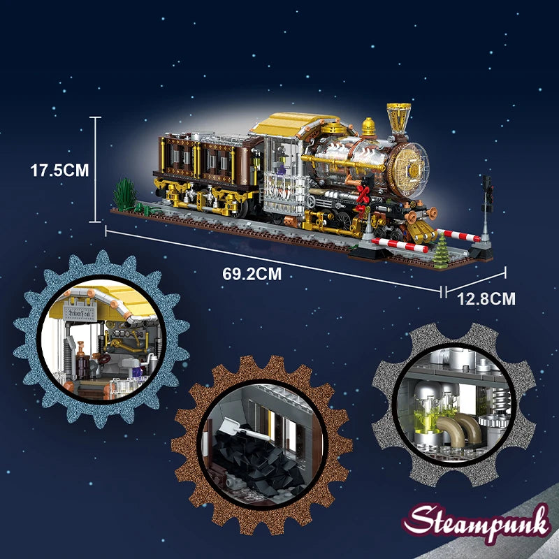 City Technical Punk Mechanical Steam Train Building Block,MOC Assembly Train Home Decor Bricks Toys,For Children Kids Boys Gifts
