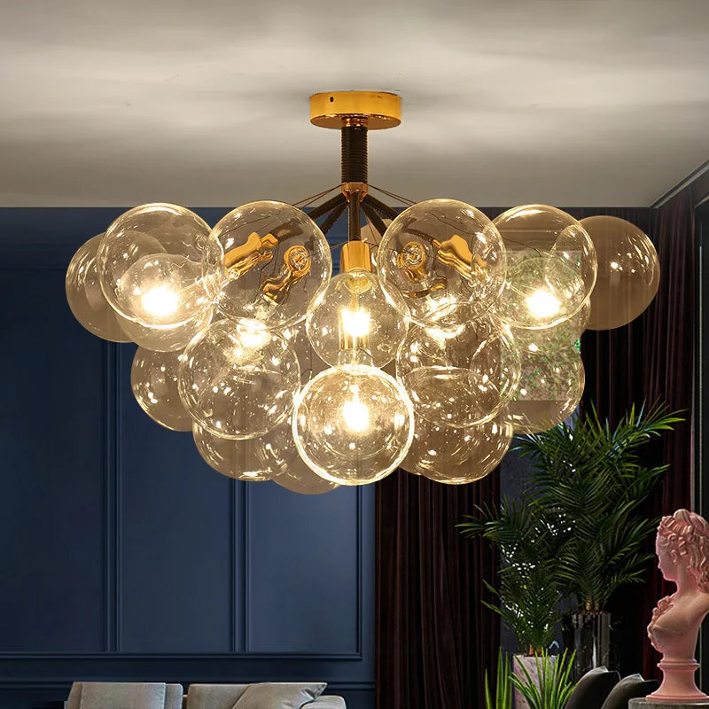 Modern Bubble Transparent Glass Ball Ceiling Lamp Crystal Ball Pendant Light with E27 Bulb for Living Room Bedroom Home Decor