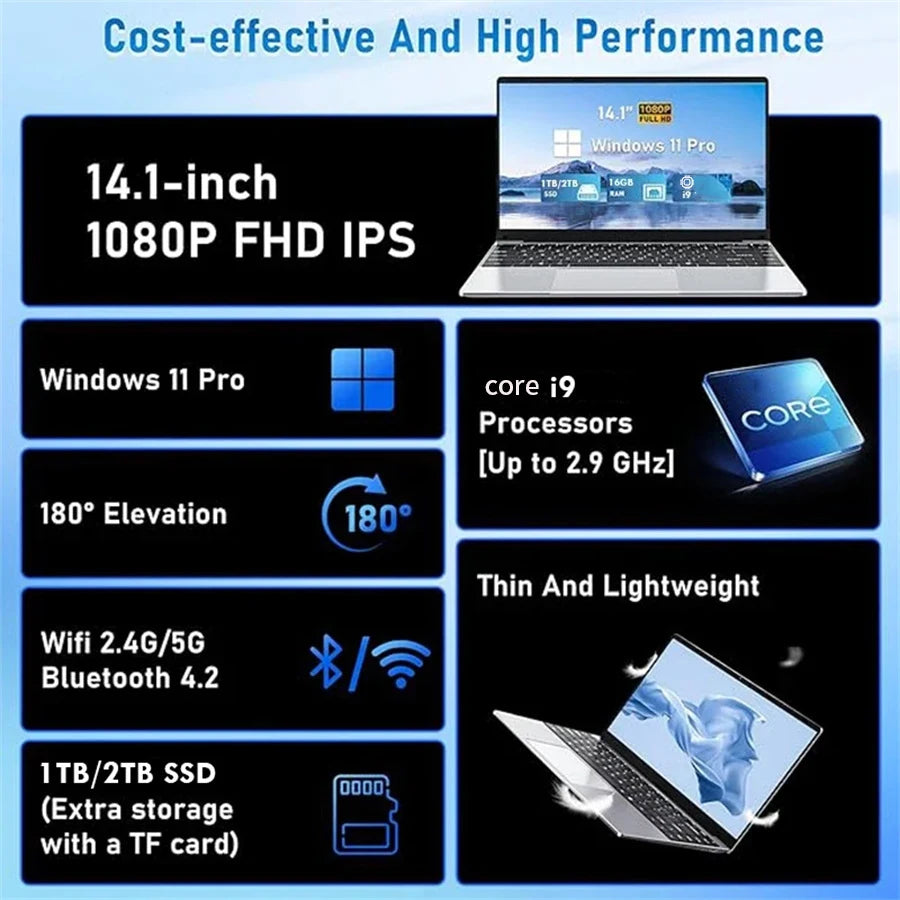NEW Core i9-10980HK laptop 16GB RAM 1/2TB SSD Portable laptops 14.1-inch Windows 11 Por Notebook computer Office Gaming
