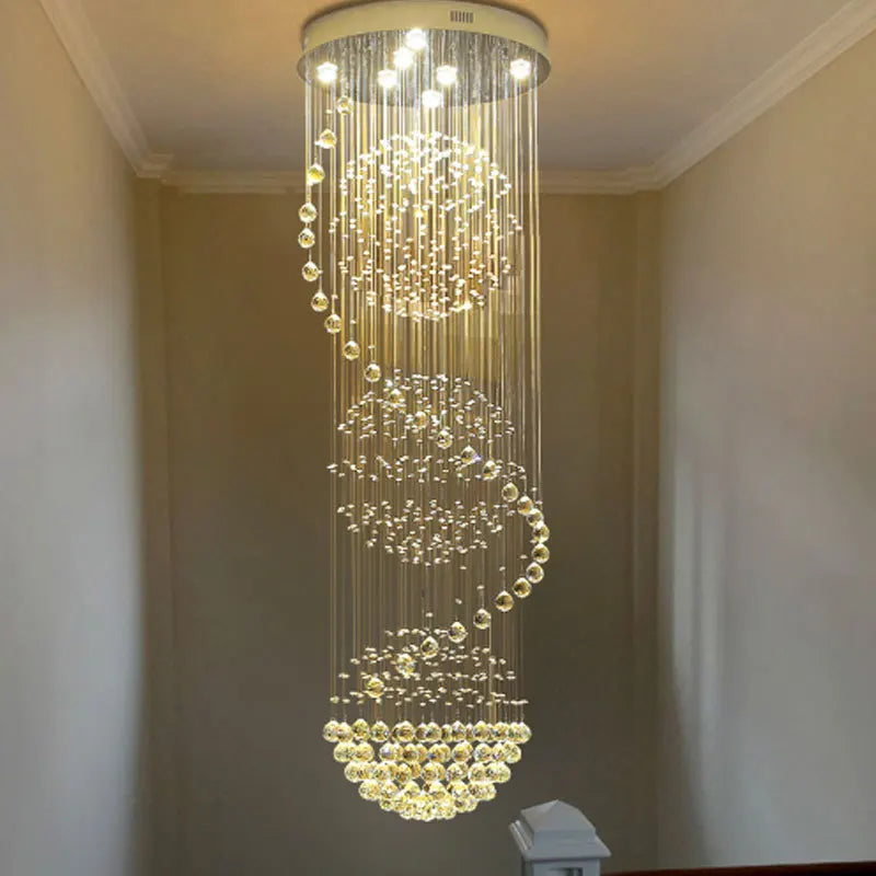 ModernCrystal LED Llight Staircase Home Decor Chandelier Lamp Stylish Hotel Project Villa Hall Long Double Suspension Luminaire