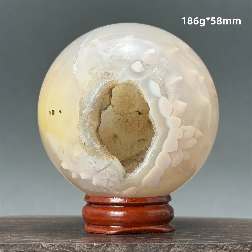 Natural Quartz Crystal Agate Open Mouth Smile Ball Treatment Reiki Witchcraft Meditation Spiritual Energy Home Decor