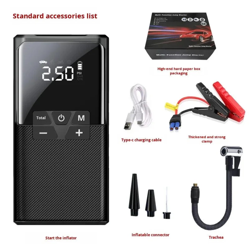 4 In 1 Car Jump Starter Power Bank 1800A 150PSI Auto Air Compressor Wireless Tire Pump Car Battery Booster Starting Device