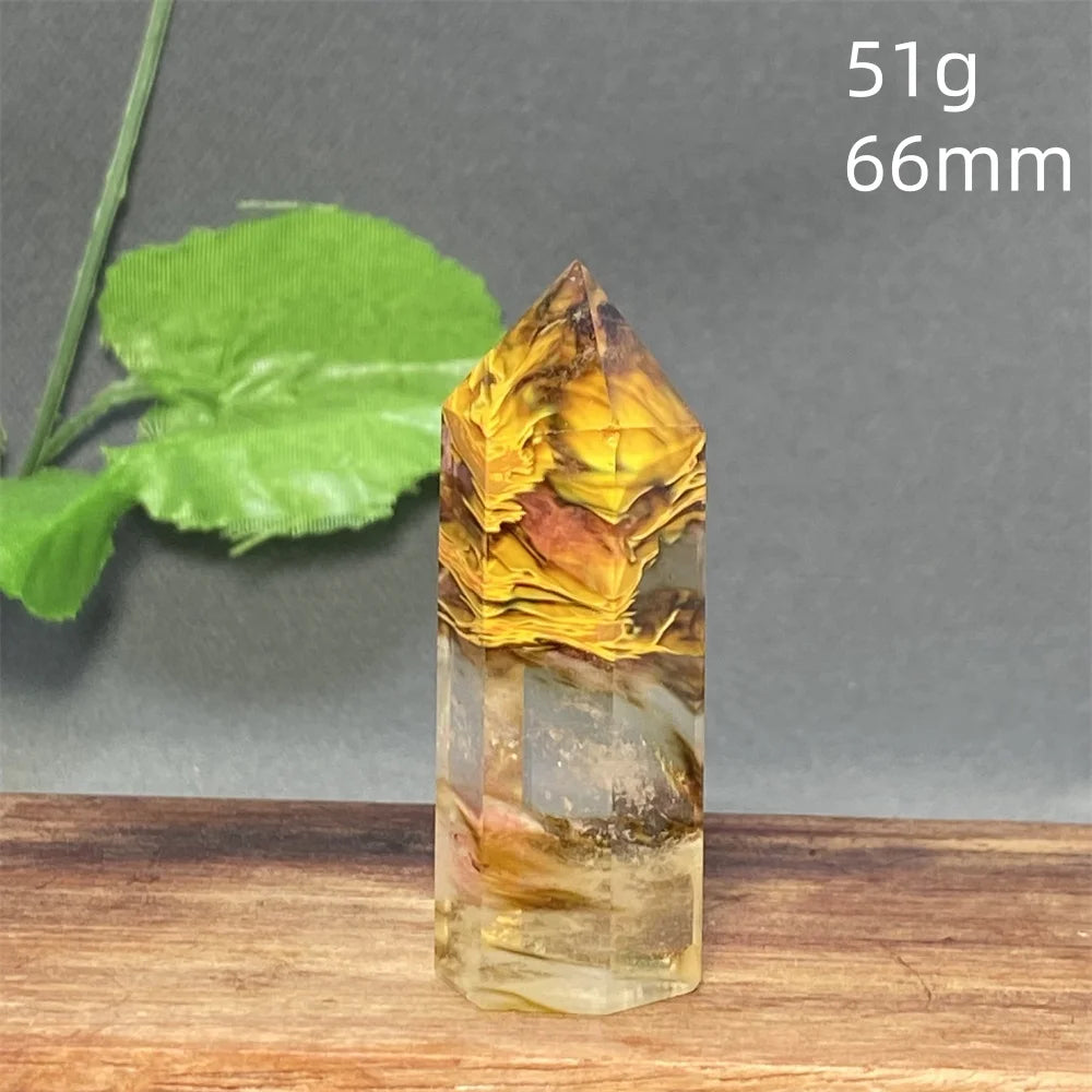 1PC Natural Tiger Skin Smelted Stone Crystal Tower Yellow Stripe Pyramid Obelisk Home Decor Gift
