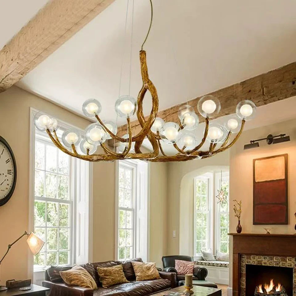 Nordic Glass Bubble LED Ceiling Chandeliers Retro Resin Tree Branch Chandelier Living Dining Room Home Decor Lighting Fixtures