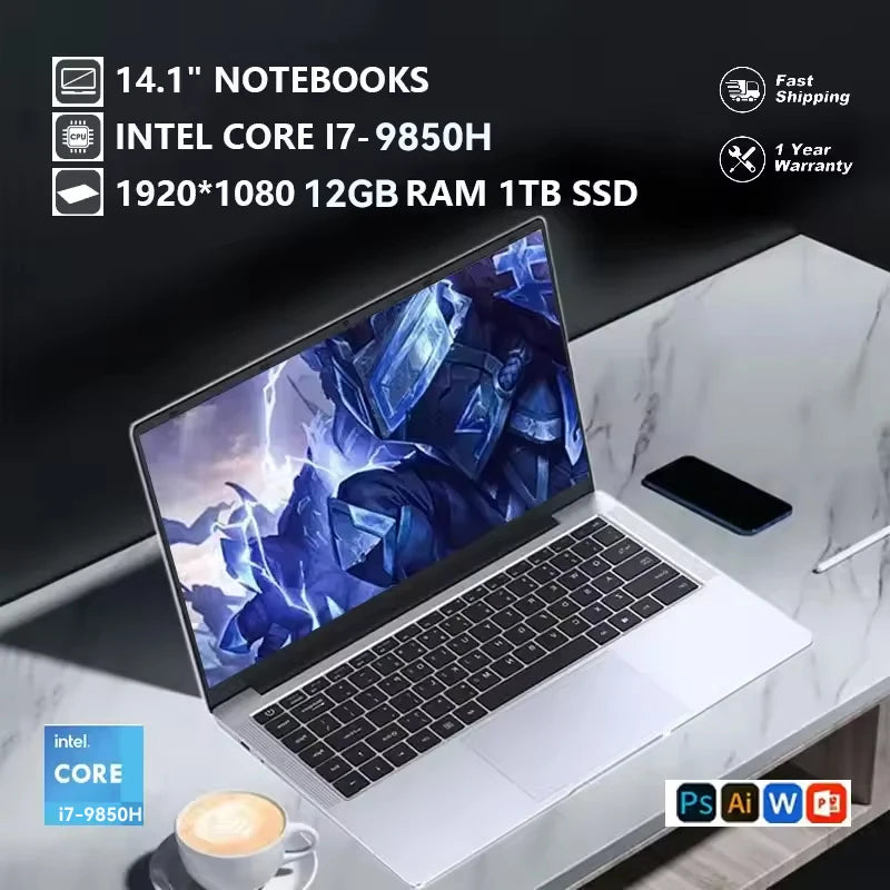 Intel Core i7 9850H Atom A3950 Windows 11 Pro Laptop Gamer SSD 1TB RAM 16GB Portable Laptops Computer Gaming 14.1" Notebook PC