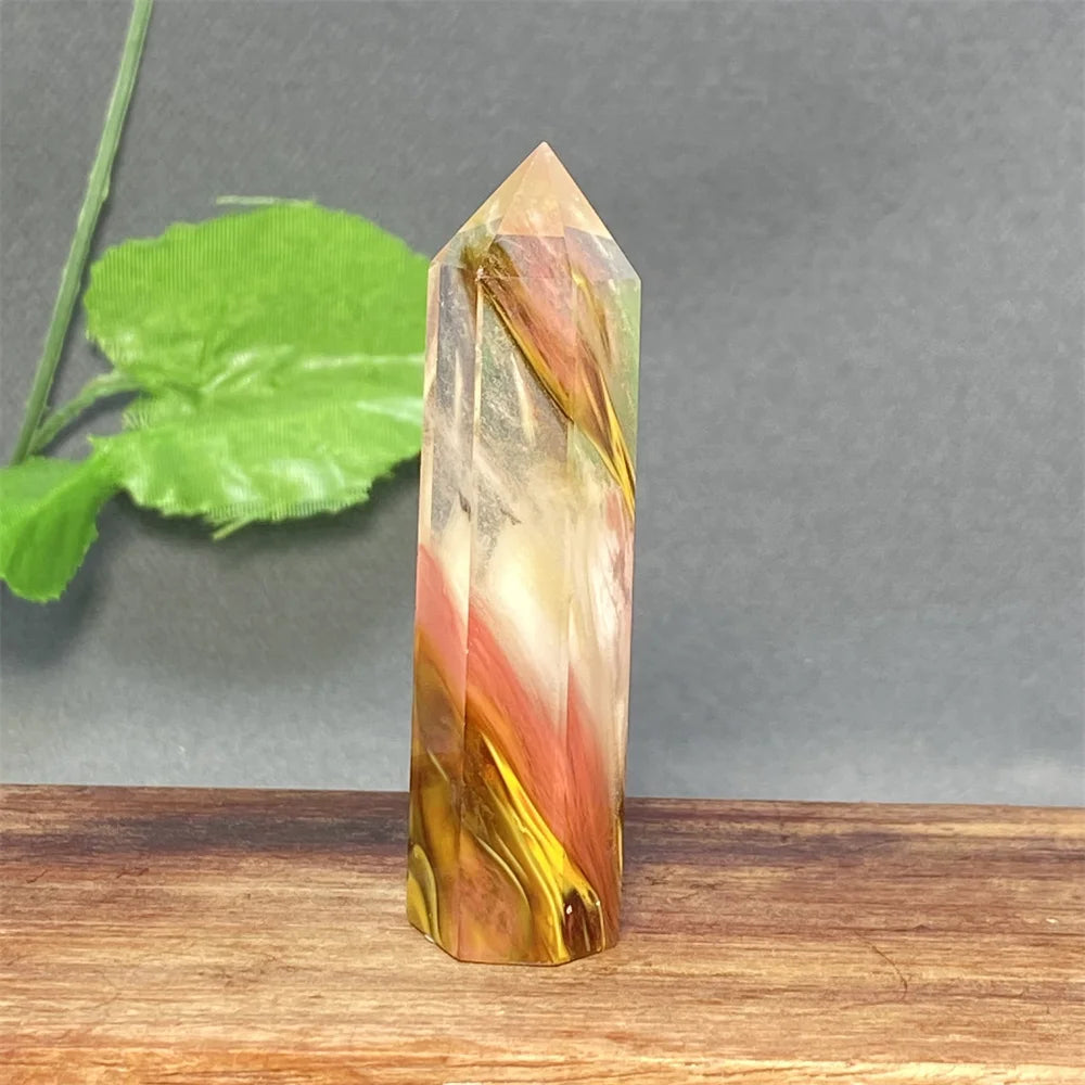 1PC Natural Tiger Skin Smelted Stone Crystal Tower Yellow Stripe Pyramid Obelisk Home Decor Gift