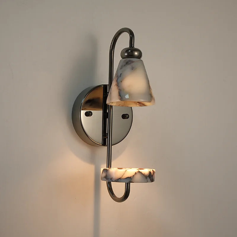 Modern Luxury Marble Wall Sconce Candle Holder Natural Stone Wall Lamp for Bedroom Living Room Home Decor Bedside Lighting