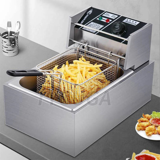 6L Commercial Electric Fryer Stainless Steel Deep Fryer French Fries Chicken Fast-Heating Snack Fried Machine 220V/110V 2500W