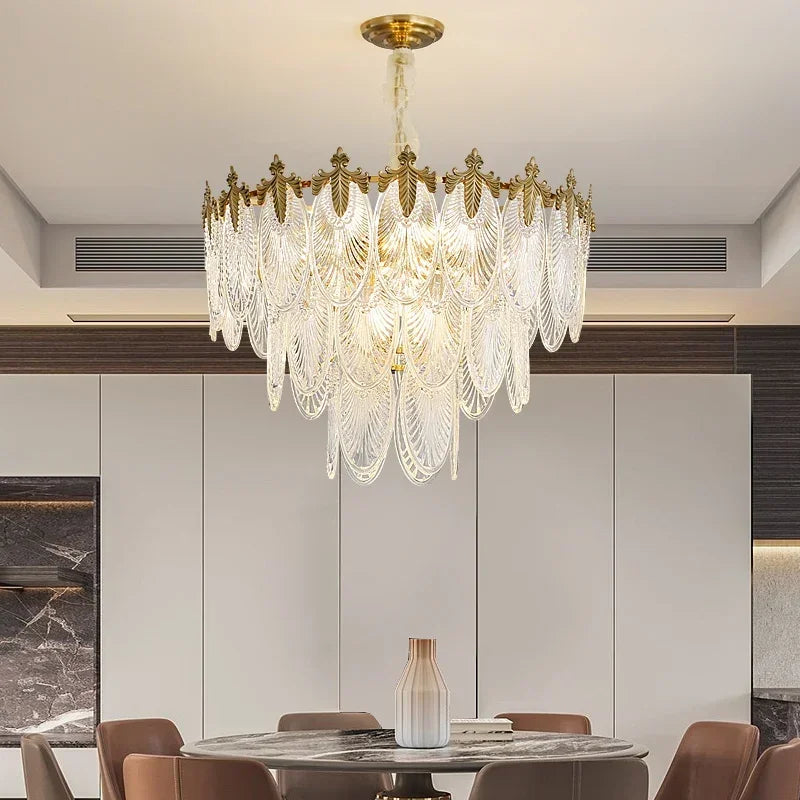 Modern Leaves Glass Ceiling Hanging Chandeliers Led Round Pendant Lights For Living Dining Room Bedroom Lamps Home Decor Lustre