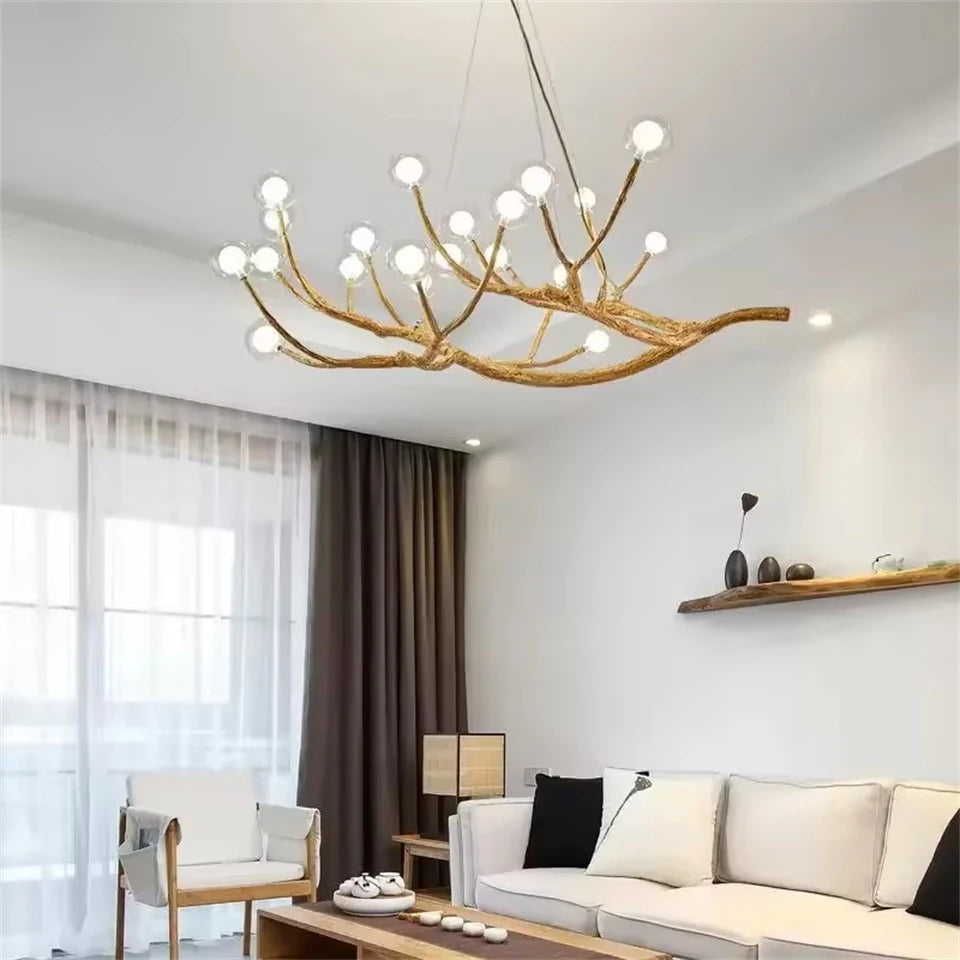 Nordic Glass Bubble LED Ceiling Chandeliers Retro Resin Tree Branch Chandelier Living Dining Room Home Decor Lighting Fixtures