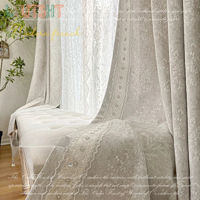 French Retro Style High-end Luxury Romantic Jacquard Chenille Lace Blackout Curtain Bedroom Door Screen Shutter Home Decor