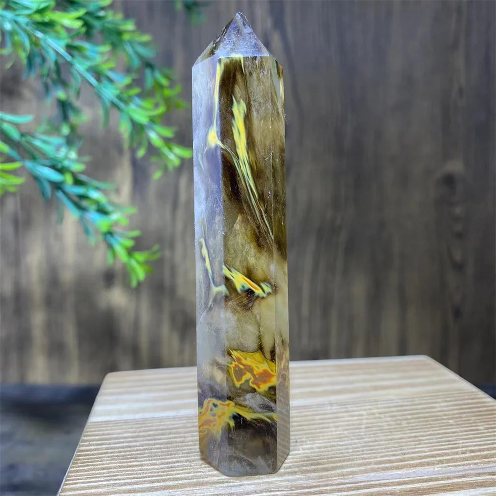 Smelting Fire Quartz Ghost Crystal Stone Point Tower Mineral Energy Healing Hexagonal Wand Home Decor Gift