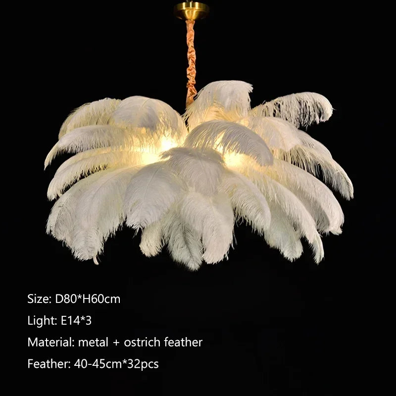 Nordic Creative Feather Chandelier Restaurant Living Room Bedroom Hotel LED Pendant Lamp Romantic Princess Home Decor Lighting