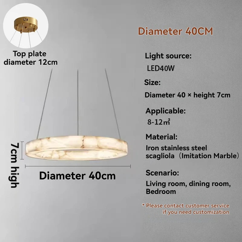 Imitation Marble Pendant Light Circular Resin Pendant Lamp for Living Room Bedroom Hanging Indoor Lighting Fixture Home Decor