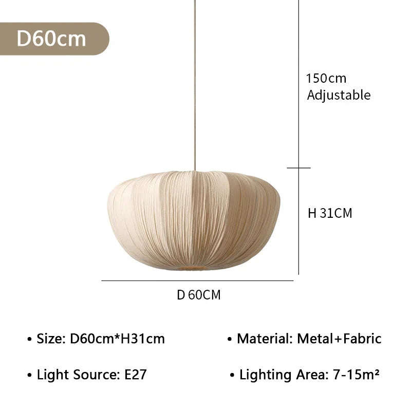 American Wabi Sabi Retro Fabric Pendant Light Living Dining Room Loft Cloth Chandelier Home Decor Bedroom Design Hanging Lamp