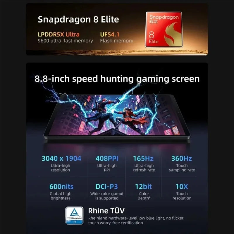 Gaming Tablet 2025 Lenovo Legion Y700 4th Gen Snapdragon 8 Elite 8.8" 165Hz Display 7600mAh 68W Charging Gaming Tablet TB322FC